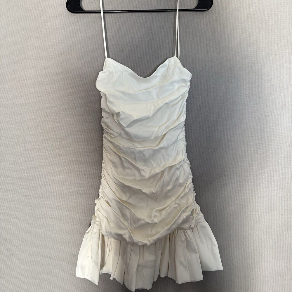 Zara Bubble Hem Mini Dress Small Womens White Hard To Find Fabulous Sexy Satin